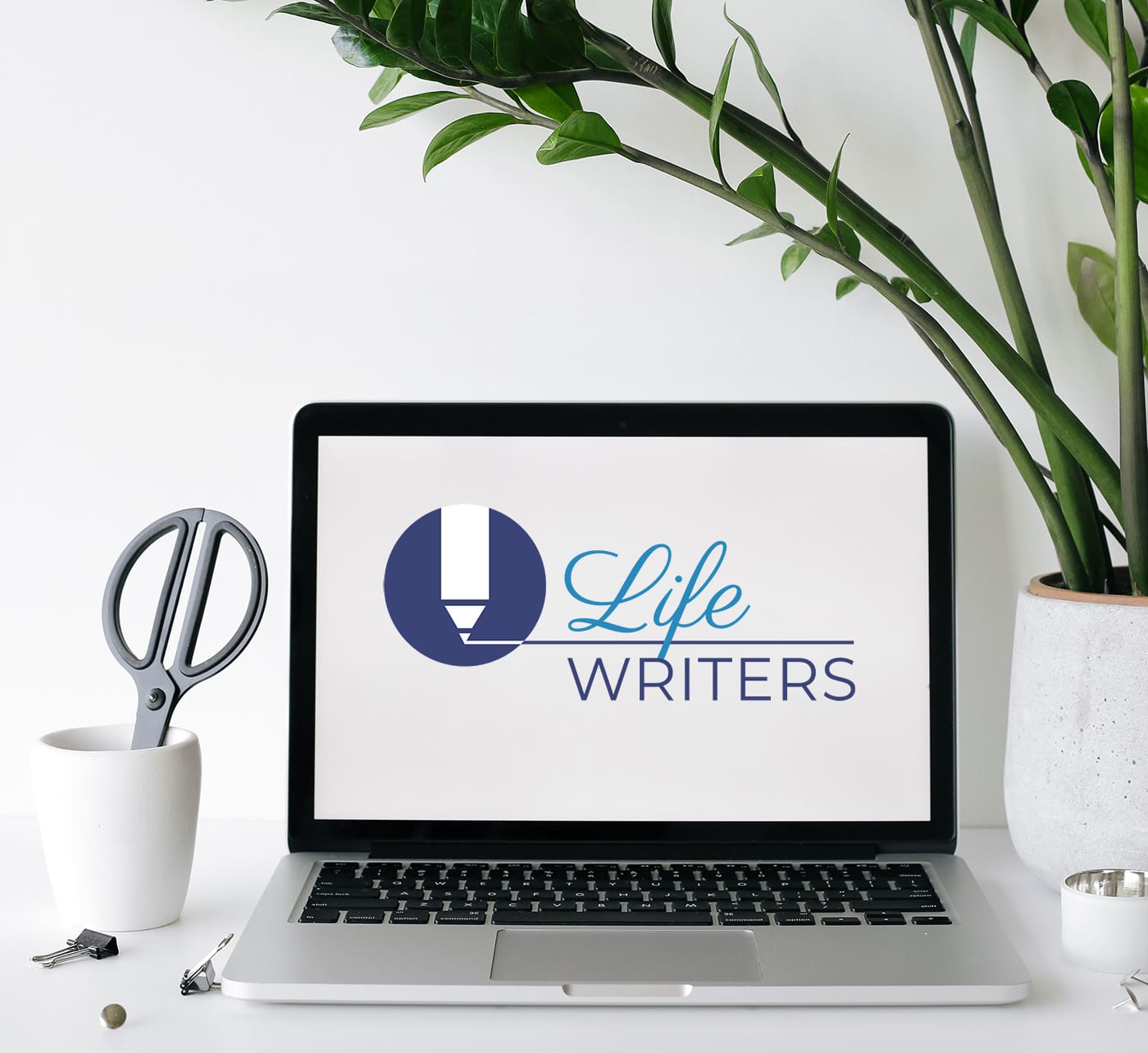 laptop with LifeWriters logo